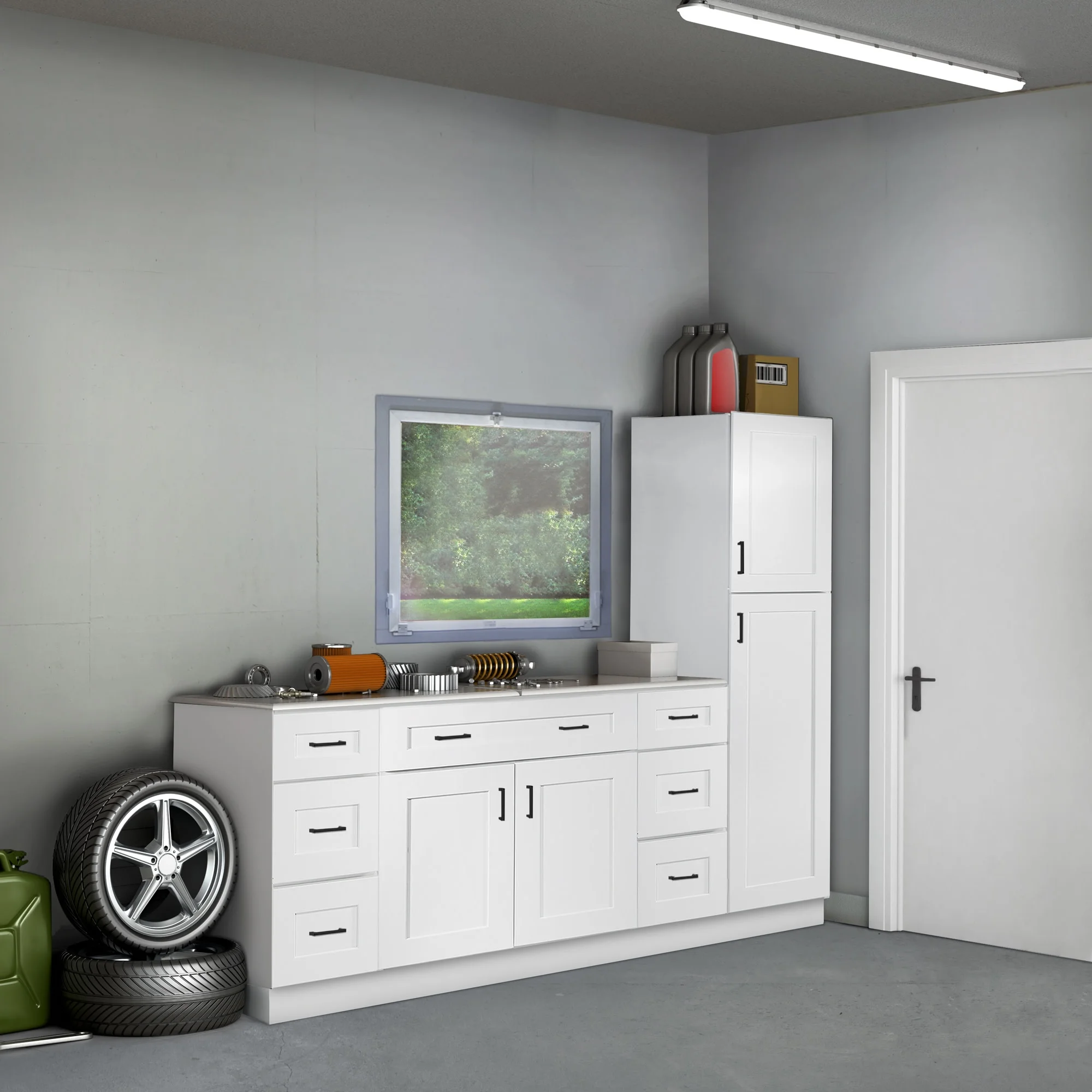 Design House Brookings Ready to Assemble Wood Shaker 2-Door and 2-Drawer Kitchen Base Cabinet (48 x 34.5 x 24), Sherwin Williams? White - Image 6