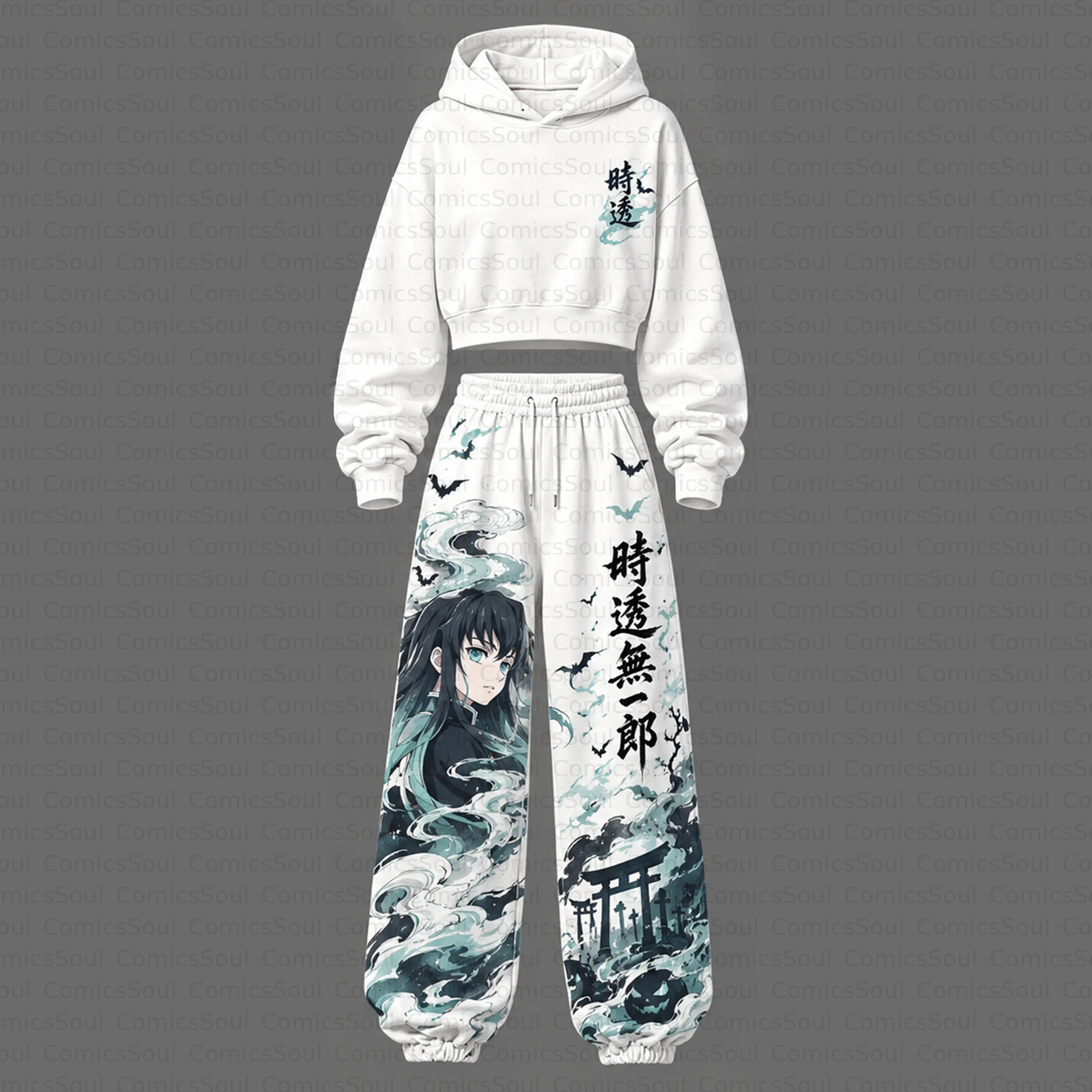 Demon Slayer Cropped Long Sleeve Hoodie & High Waist Jogger Pants Two Piece TeeThreads Sustain the Scene with Custom Apparel