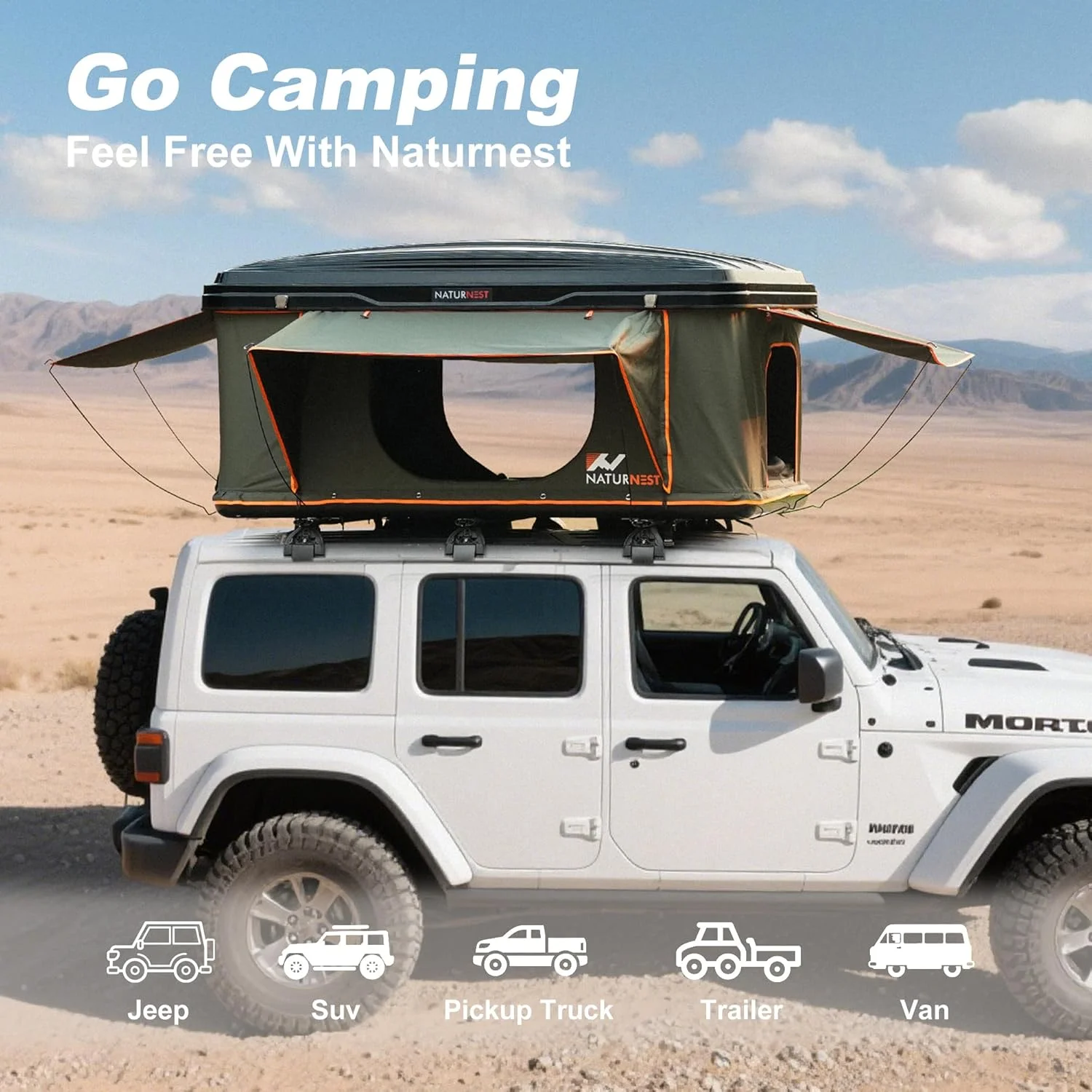 Naturnest Rooftop Tent Hard Shell,Roof Top Tent Hardshell Rooftop Tents for Van Jeep Suv Truck Car Tents for Camping Suv Tent for Car (Green) - Image 9