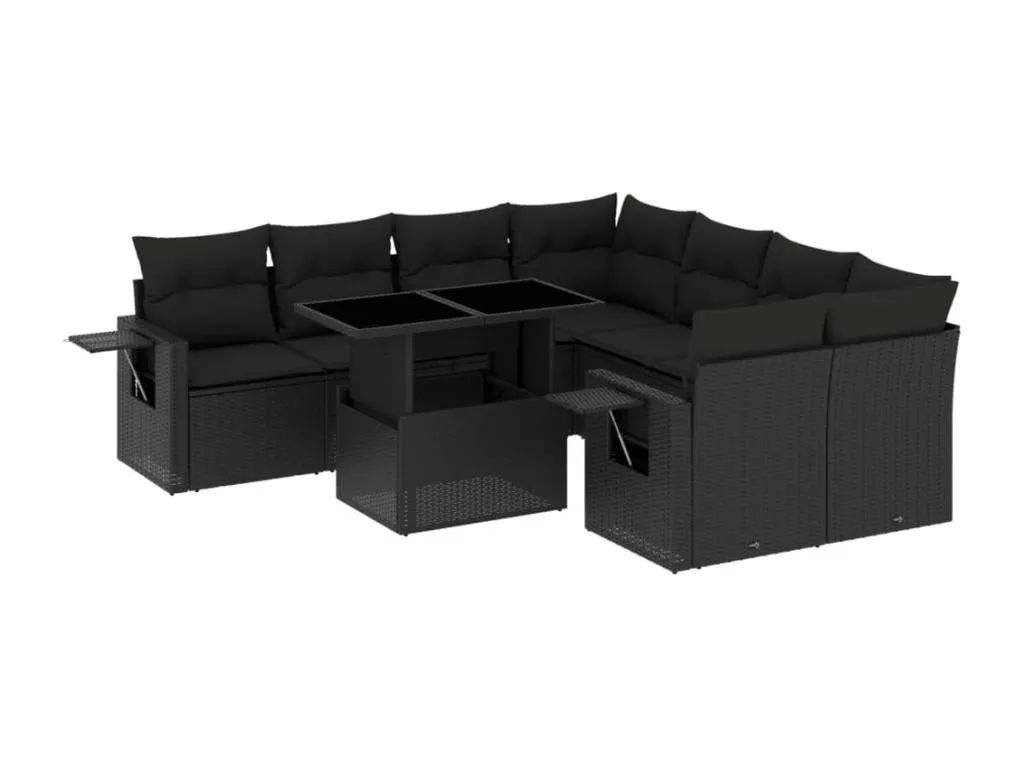 Set de sofás de jardín 8 piezas con cojines ratán sintético negro CE7502486