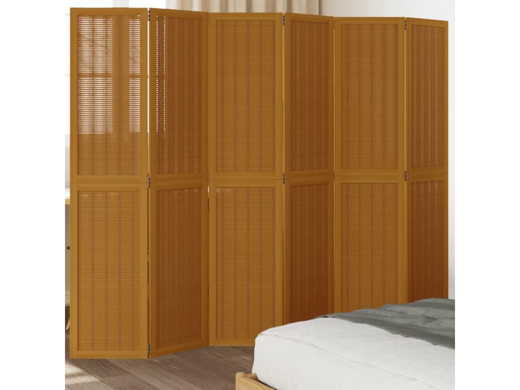 Tabique 6 paneles marrón madera maciza de paulownia