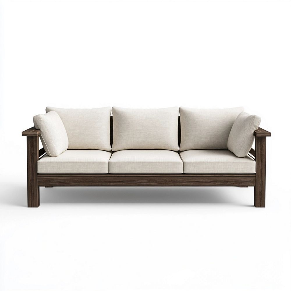 Sofá de Roble y Poliéster Beige 3 Plazas 200 cm