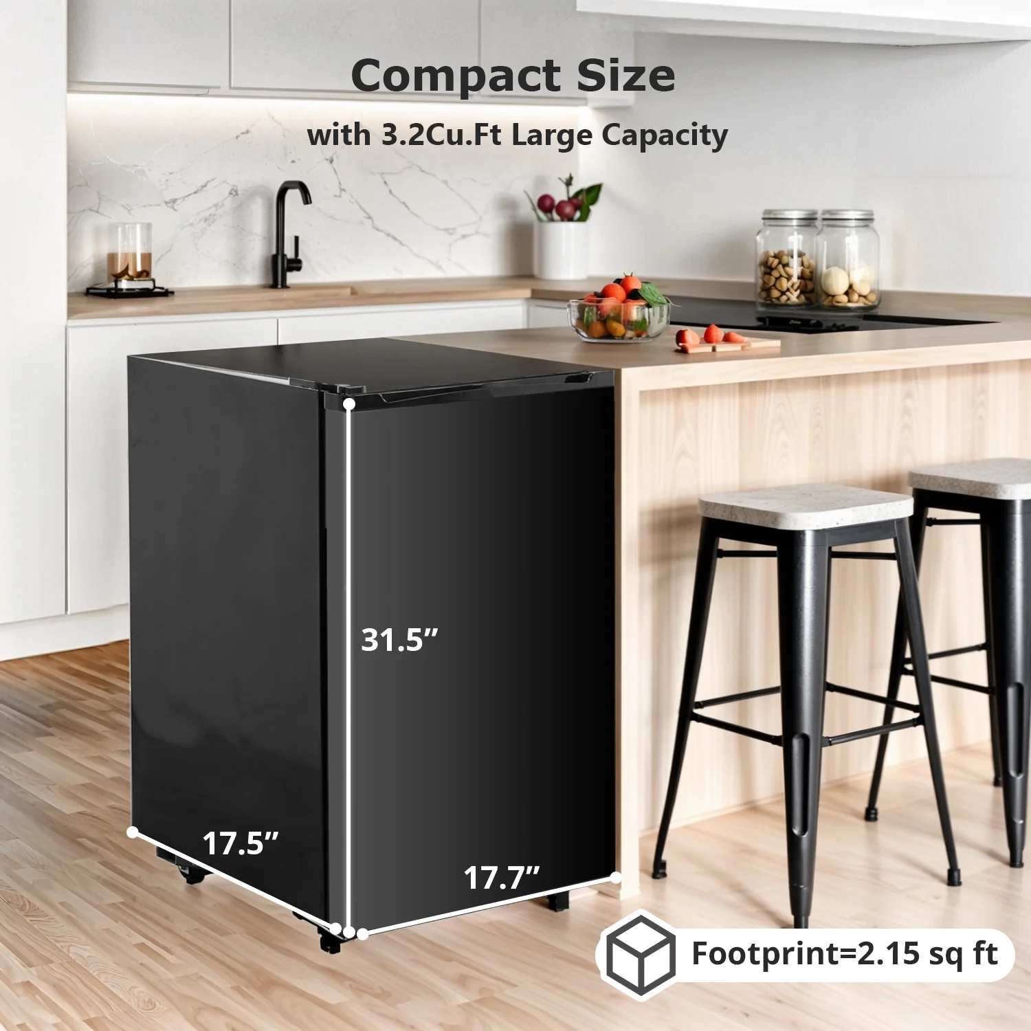 Beddle Mini Fridge with Freezer 3.2 Cu.ft Small Refrigerator for Dorm Bedroom, Compact Refrigerators Single Door Adjustable Thermostat Low Noise,Silver - Image 10