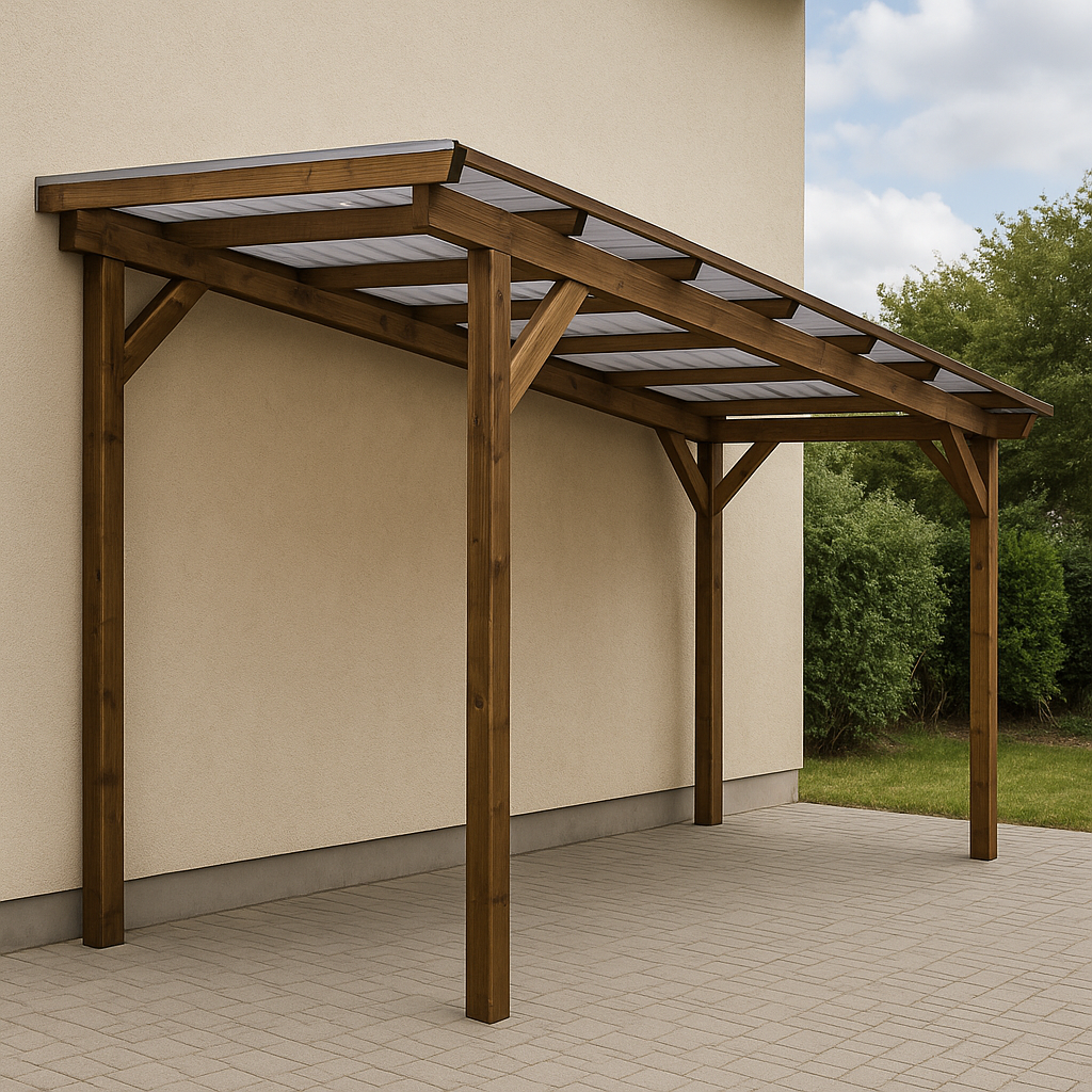 Cochera Adosada Estructura Madera Marrón/Transparente Pino/Policarbonato Exterior 510x180x322 cm