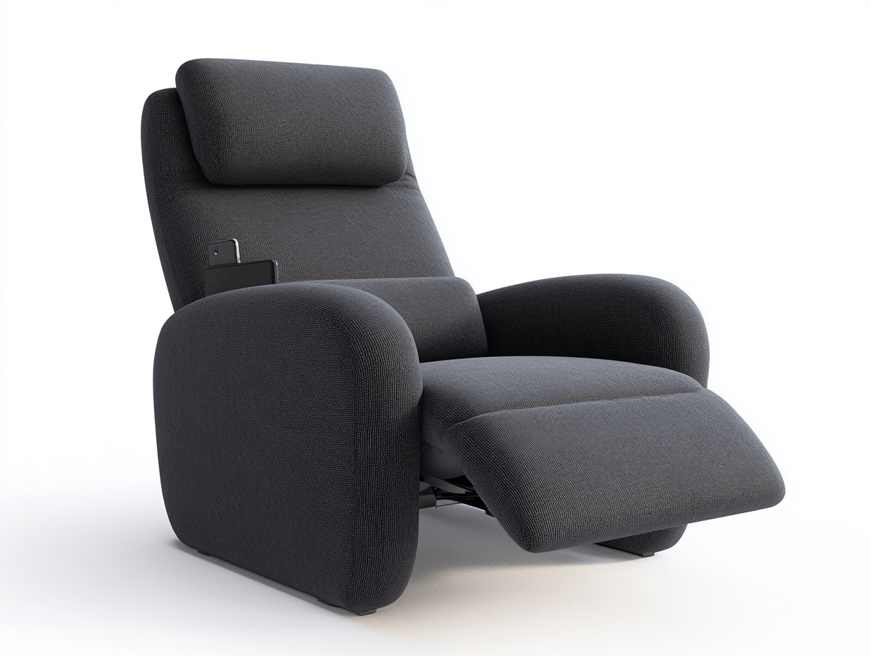 Sillón reclinable de tela negra con portadispositivo lateral 102x96x99cm