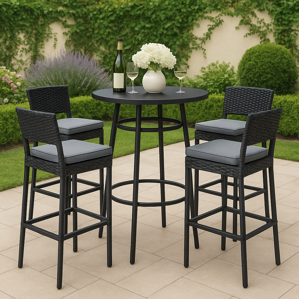 Conjunto de bar mesa y taburetes negro ratán sintético exterior 75x106 cm