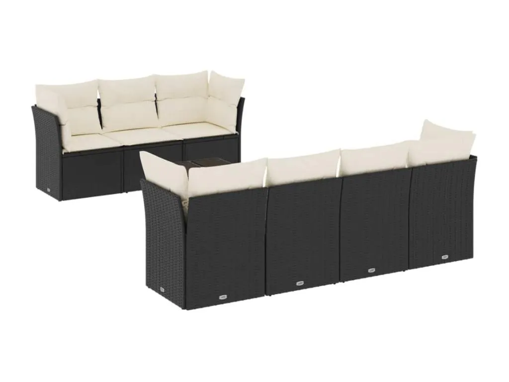 Set de sofás de jardín 8 piezas y cojines ratán sintético negro 25113JHLV