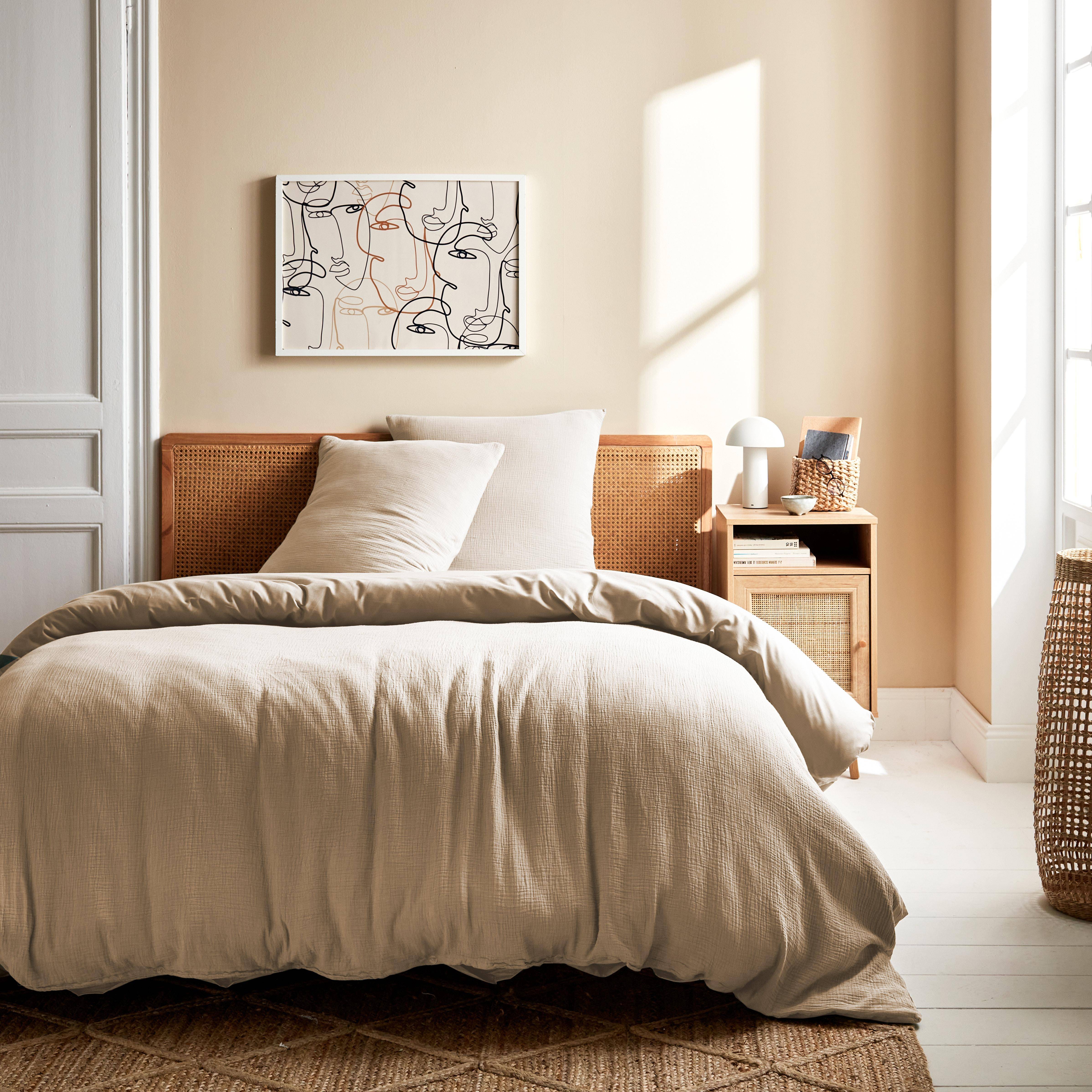 Alix - Ropa de cama de gasa y algodón beige