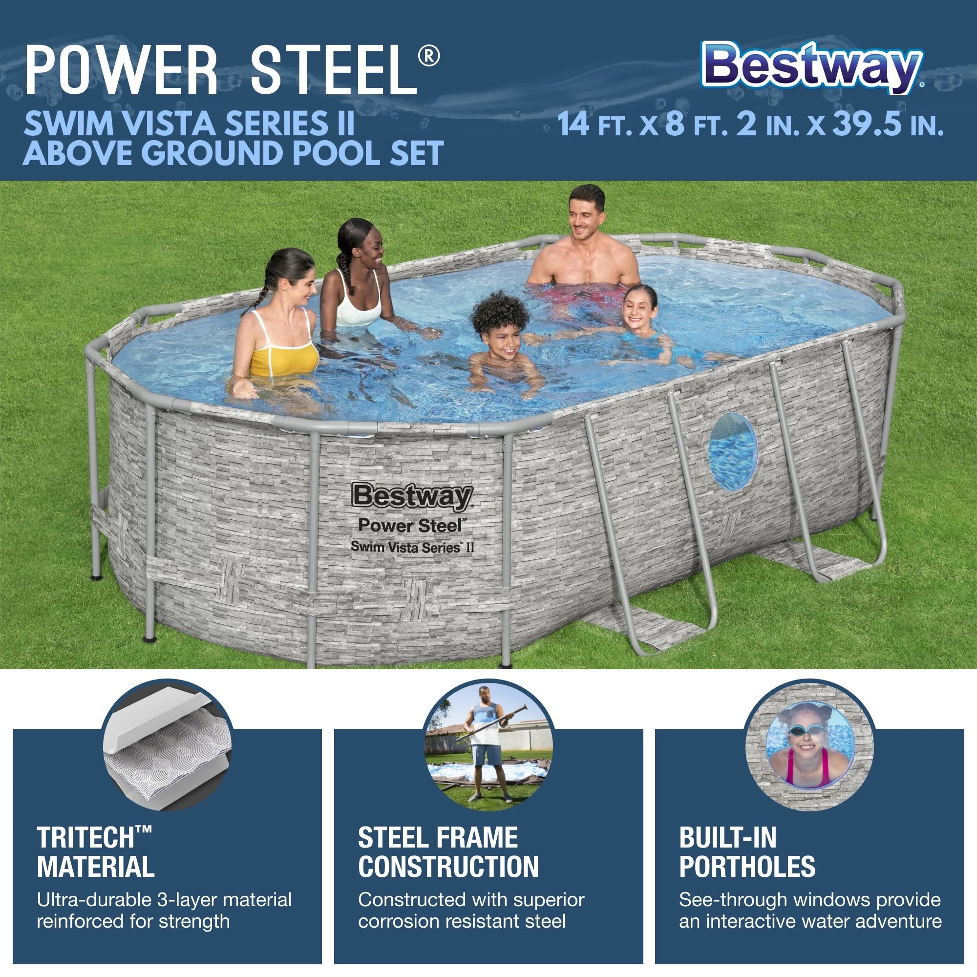 Bestway Metal Frame Above Ground Pool Oval 14 ft. x 8 ft. 2 in. x 39.5 in. - image 2