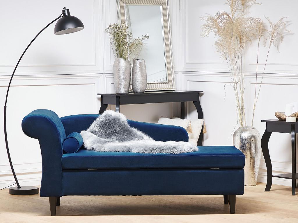 Chaise longue de terciopelo azul oscuro izquierdo LUIRO