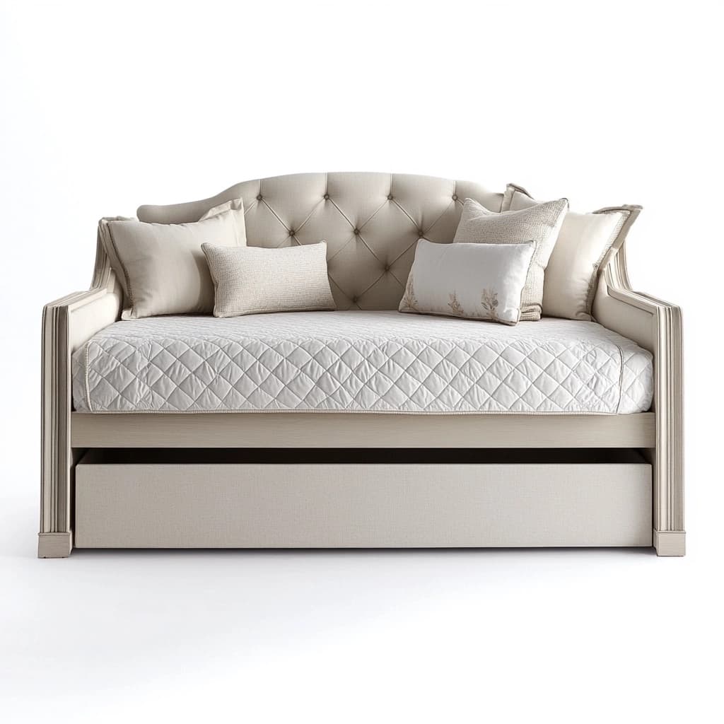 Sofá Cama con Respaldo Acolchado Beige/Tela de Algodón