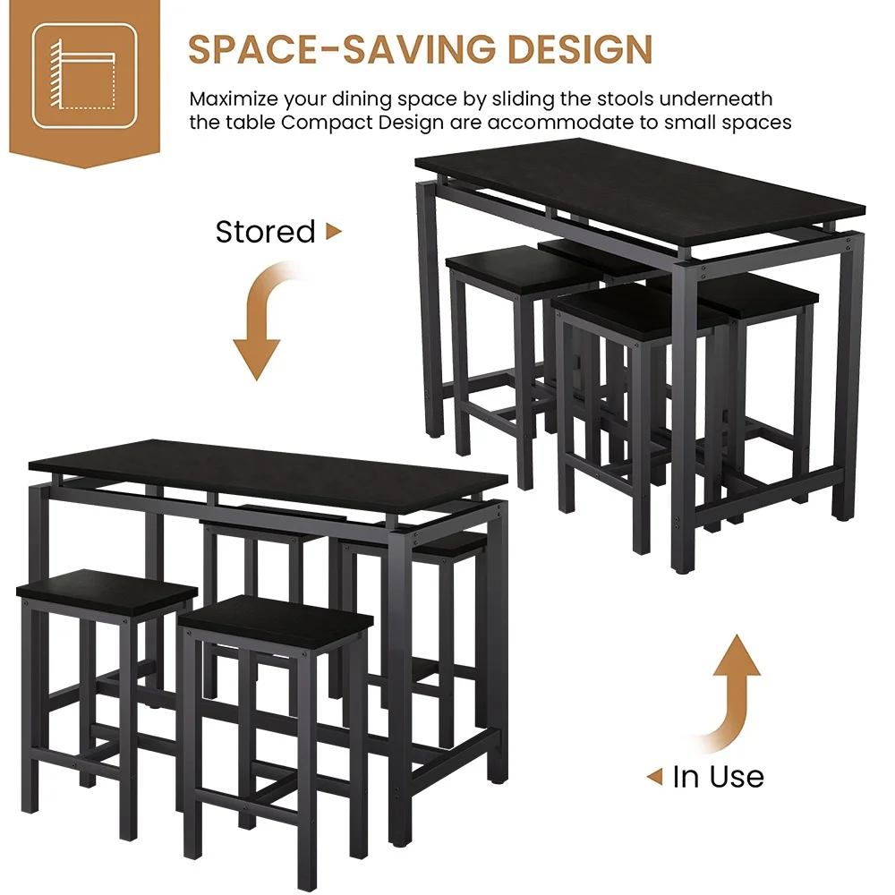 Counter Height Table Set of 5, Breakfast Bar Table and Stool Set, Minimalist Dining Table with Backless Stools, Wood Top Pub Table & Chair Set for Kitchen Apartment Bistro - Space Saving - Image 46