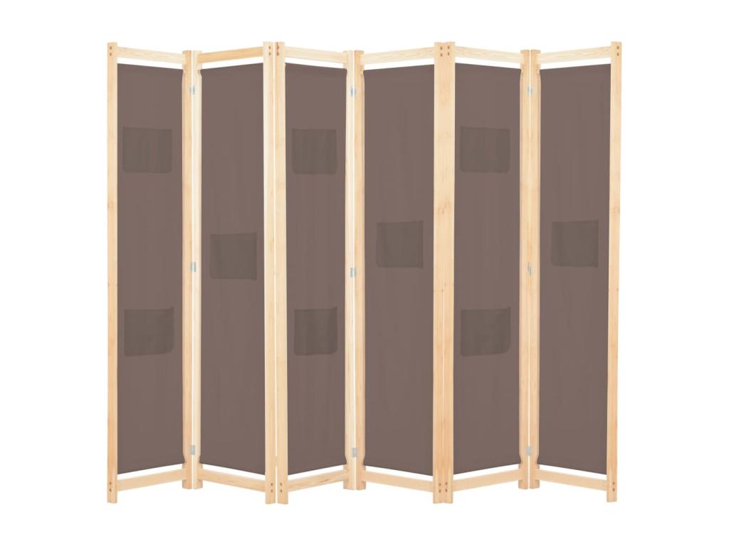 Biombo divisor de 6 paneles de tela marrón 240x170x4 cm