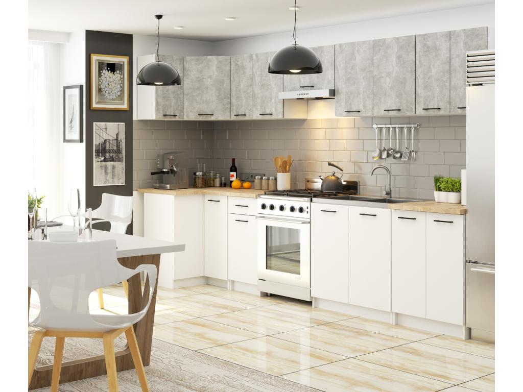 Armario de cocina de pared W80 sistema Homelyvo Blanco 80 cm 2 puertas color Hormigón mate 2 estantes 80x30x58 cm