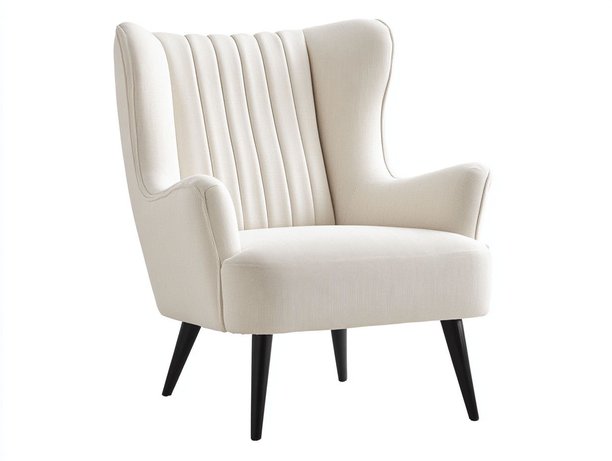 Sillón individual rectangular ensamblable con respaldo alto acanalado y tapizado beige para salón o dormitorio 80x83x102cm