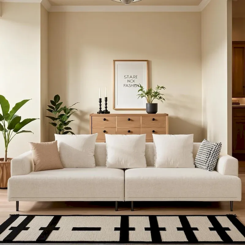 Contemporary Deep Seat Sofa with Cushions, Elevated Legs, Cozy Living Room Seating, Ideal for Apartments