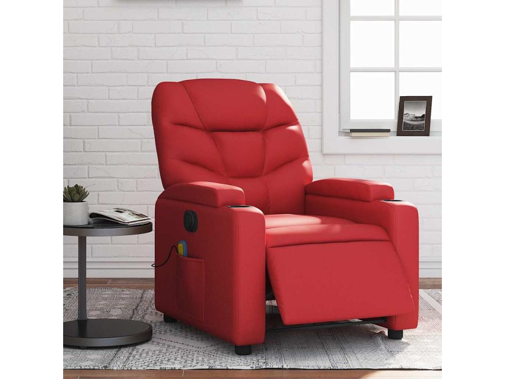 Sillón de masaje reclinable eléctrico de cuero artificial rojo