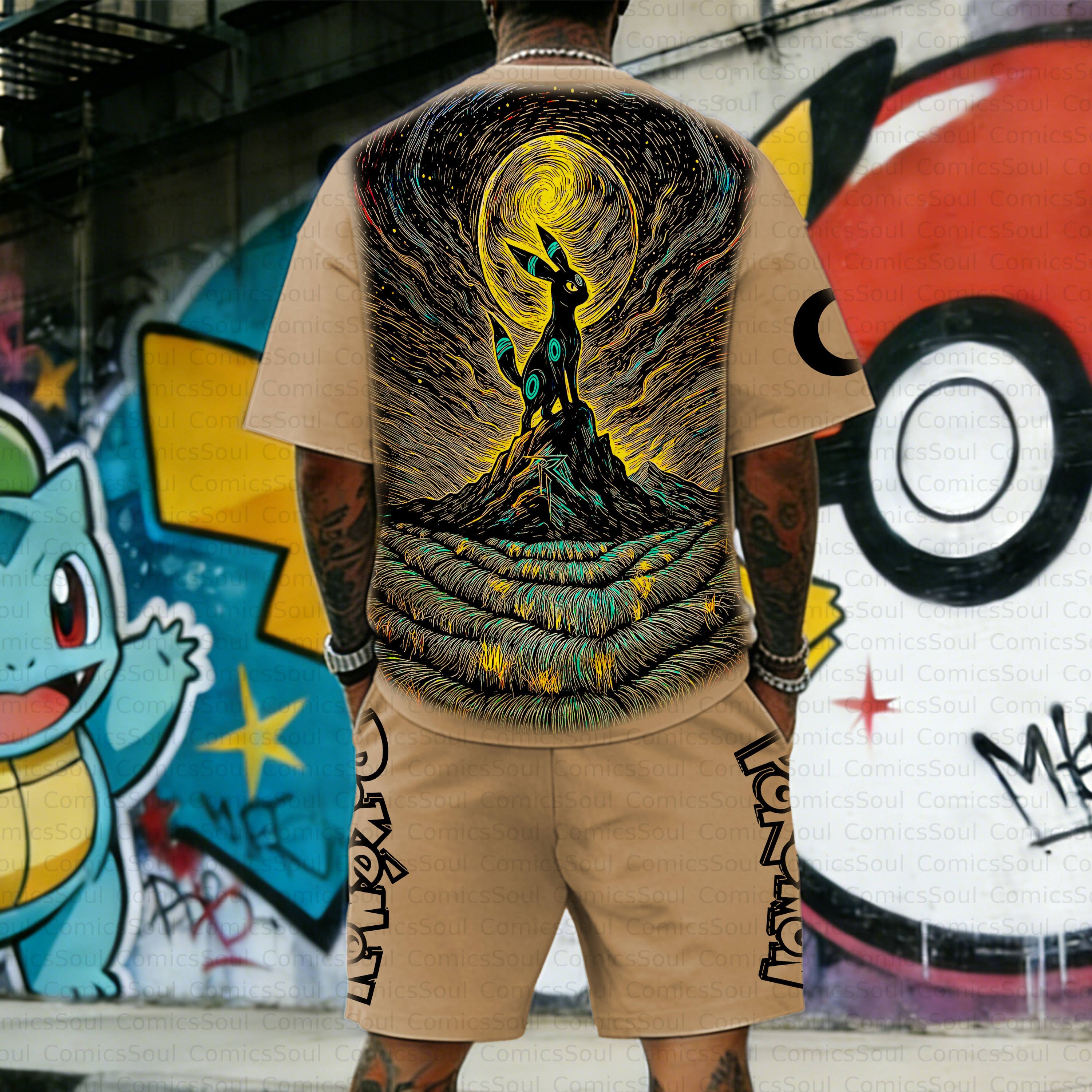 Unisex Anime Inspired Vintage T-shirt& Shorts 2 Pieces Set