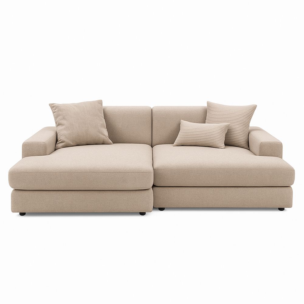 Sofá Esquinero Moderno de Tela con Cojines, Sofá de dos plazas, Diseño Contemporáneo, color Beige