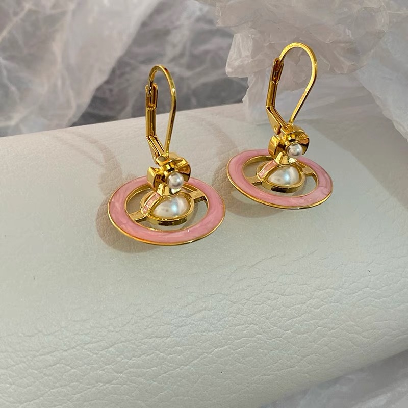 Vivienne Westwood Enamel Saturn Pearl Earrings - Original Replica Club