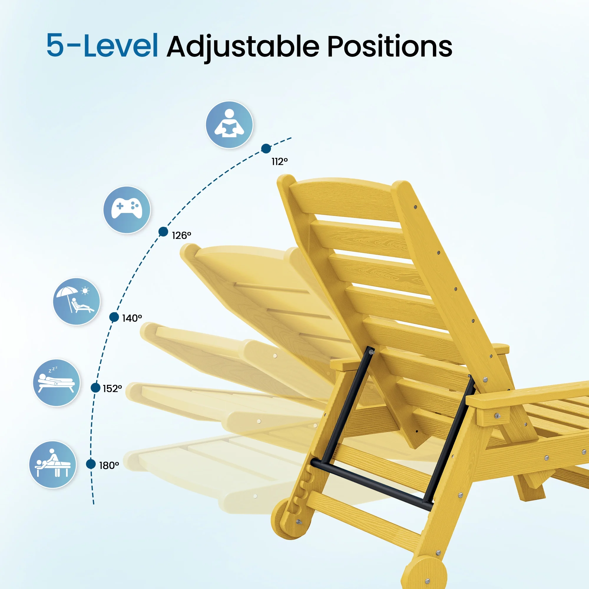 SERWALL Patio Chaise Lounge Chair, 78'' HDPE Outdoor Lounge Chair 5 Positions Pool Lounger Navy Blue - Image 38