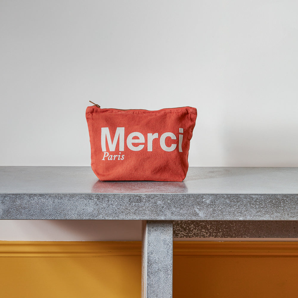 Merci - Pochette en coton - Terracotta & Blanc