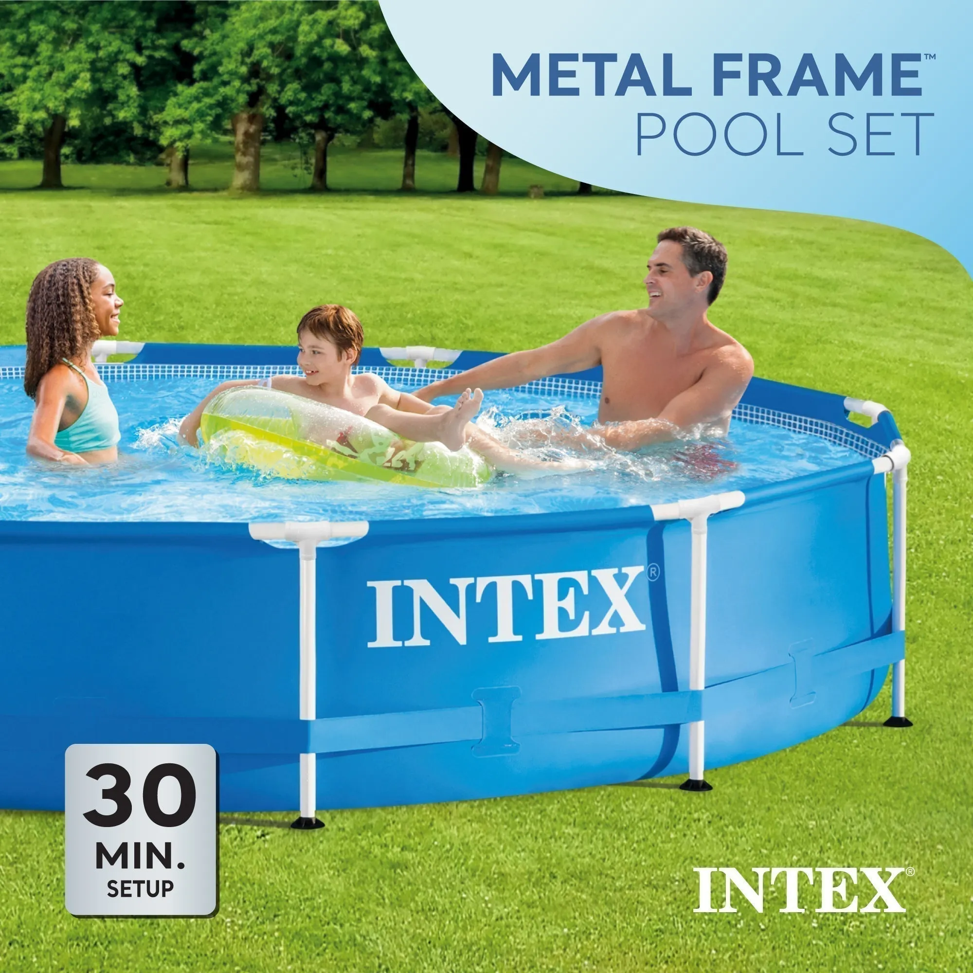 Intex 12′ x 30″ Metal Frame Above Ground Swimming Pool with Filter and Cover