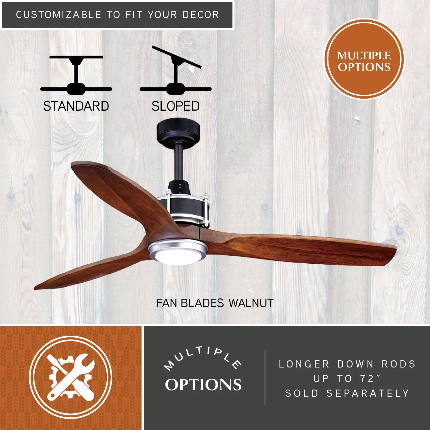 Vaxcel Curtiss Satin Brass Mid-Century Modern MCM Wood Propeller Ceiling Fan with LED Light Kit and Remote - Image 15
