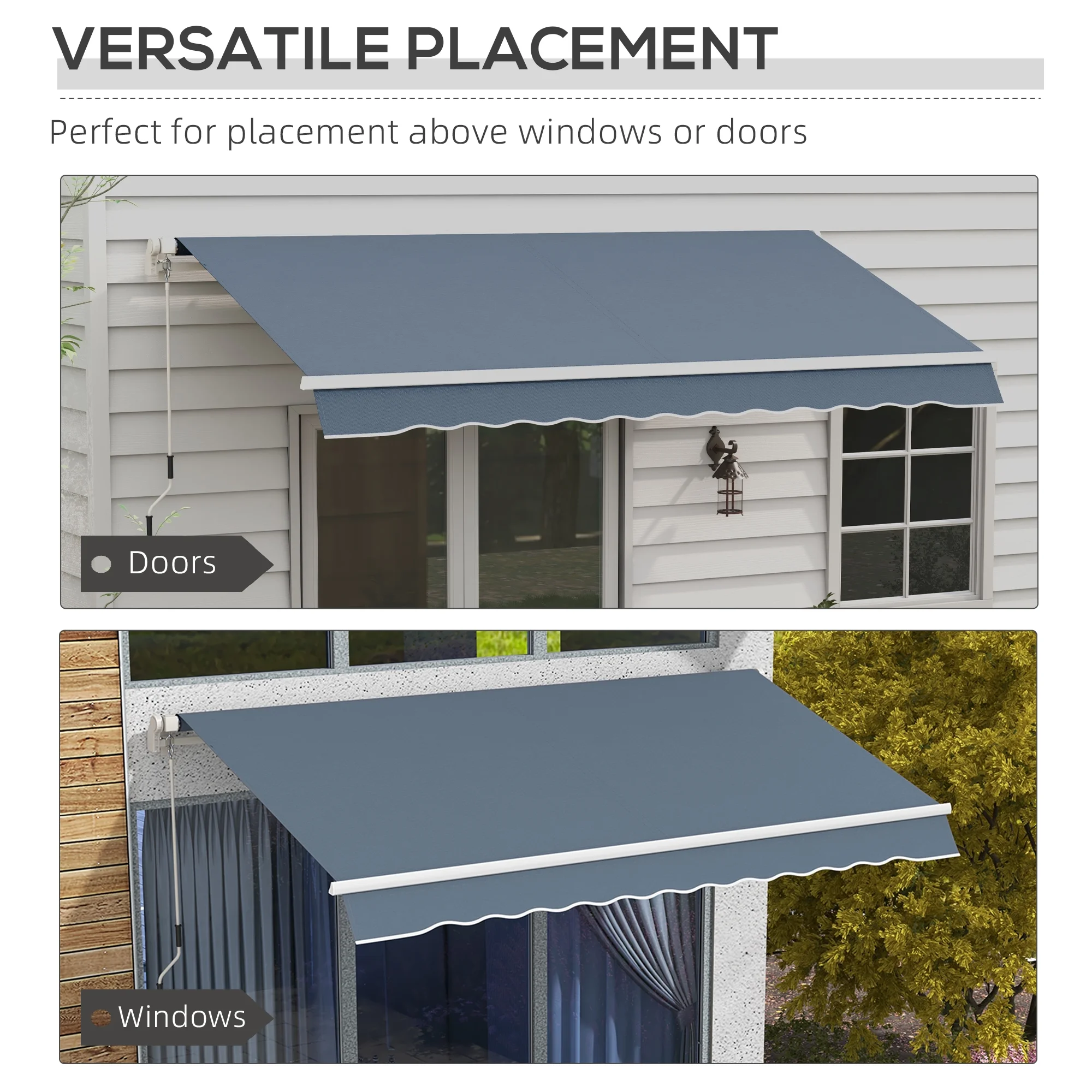 Outsunny 12' x 10' Manual Retractable Awning Outdoor Sunshade Shelter for Patio, Balcony, Yard, with Adjustable & Versatile Design, Beige and White - Image 44