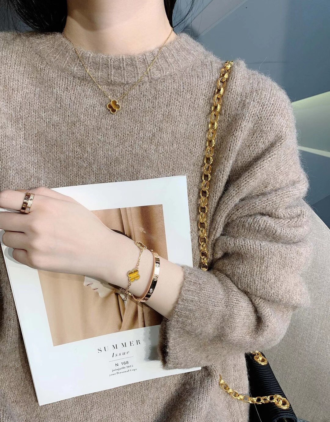 VCA Tiger Eye Vintage Alhambra Bracelet 5 Motifs - Original Replica Club