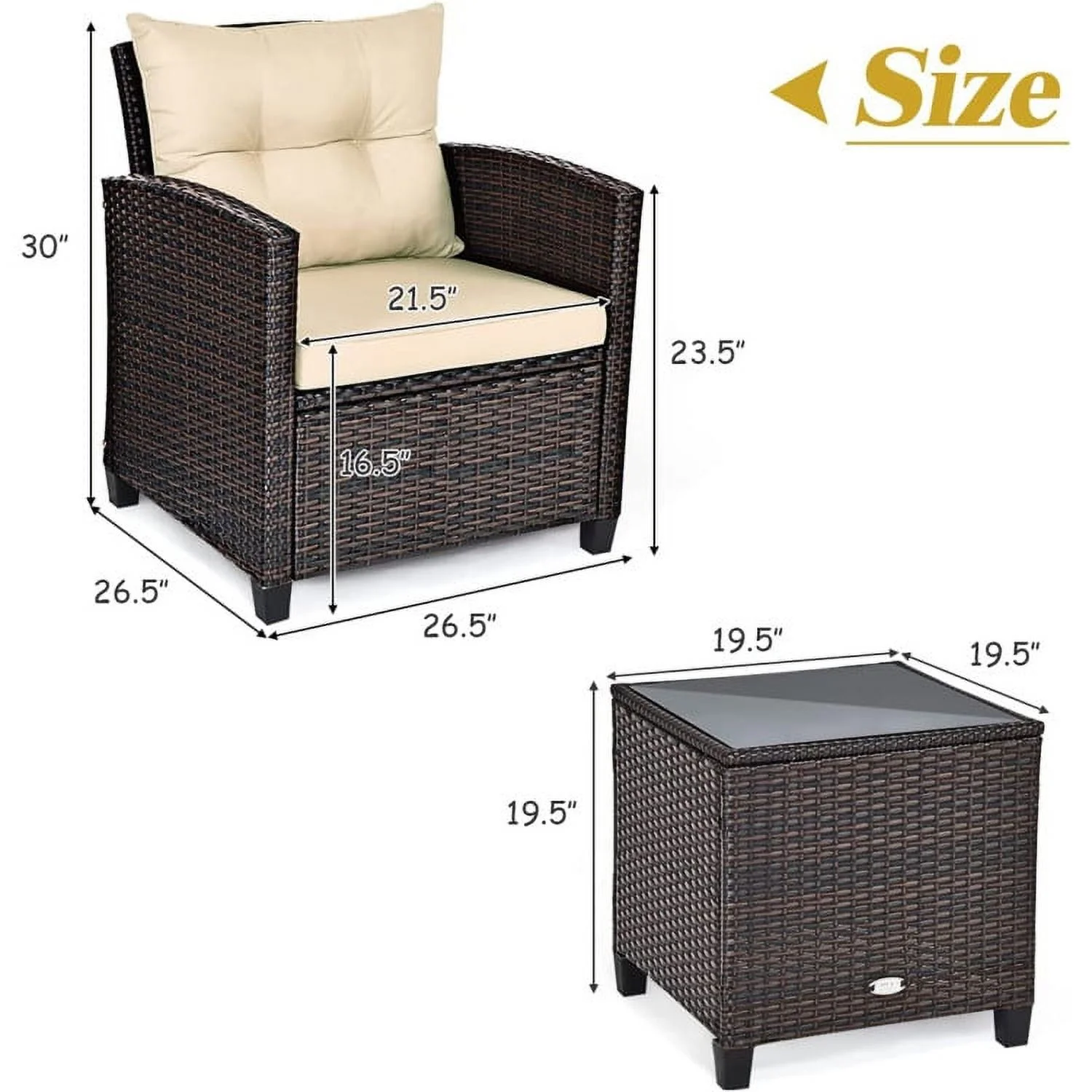 Spaco Patio Furniture 4 Pieces Patio Rattan Furniture Set, Outdoor Wicker Rattan Chairs Garden Backyard Balcony Porch Poolside loveseat with Coffee Table Cushioned Sofa-White - Image 8