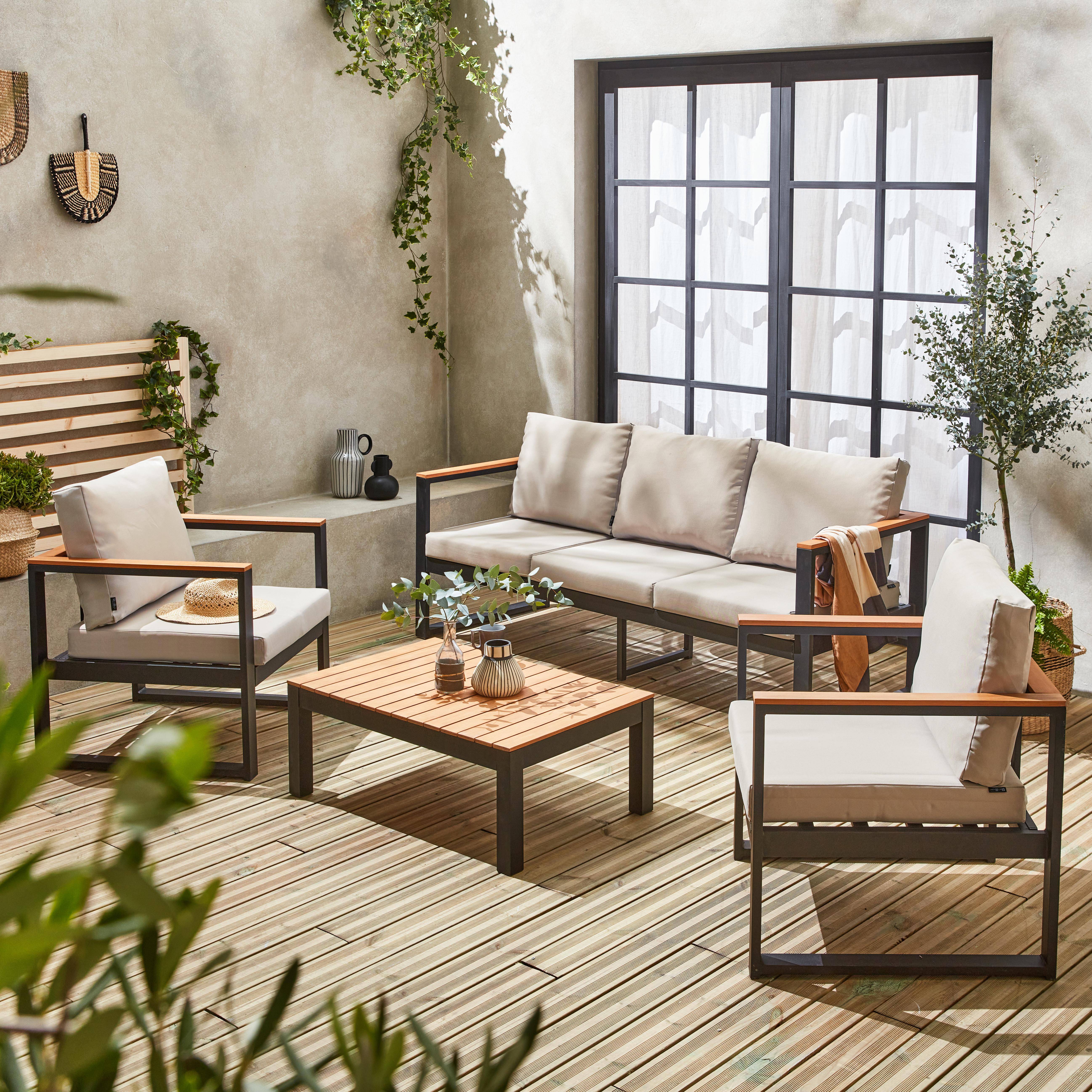 Nazca - Conjunto de jardín en madera y aluminio, 5 plazas