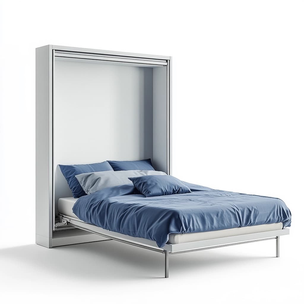 Cama abatible vertical blanca azul estructura metal 140x200 cm tapizado algodón