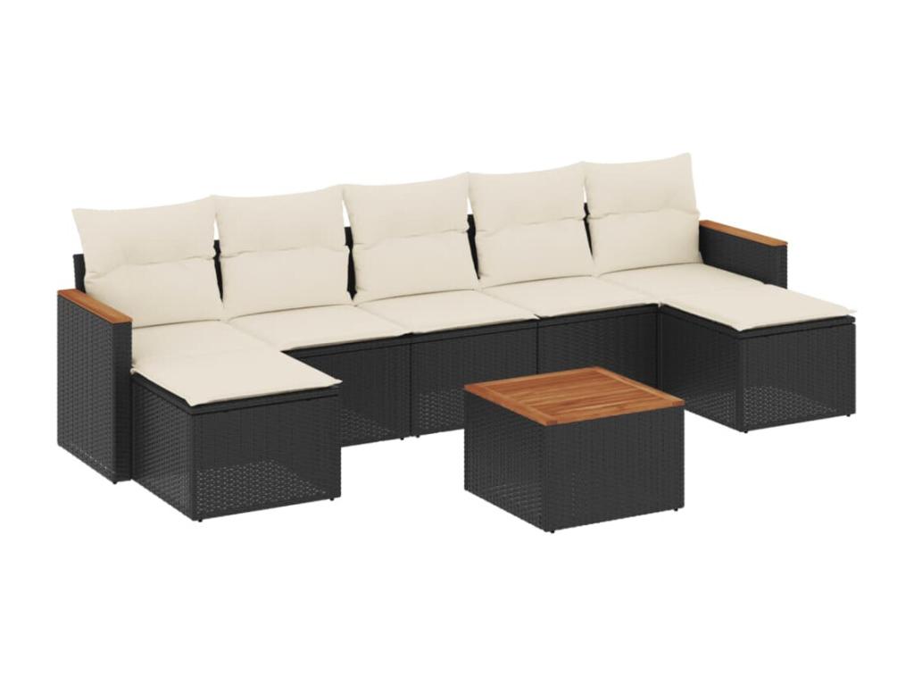 Set de sofás de jardín 8 piezas y cojines ratán sintético negro ECEF19965
