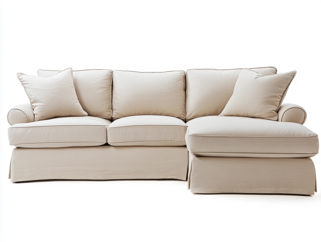 Sofá seccional de lino beige 280x180 cm estilo moderno para sala con chaise longue estructura de madera hs0946203