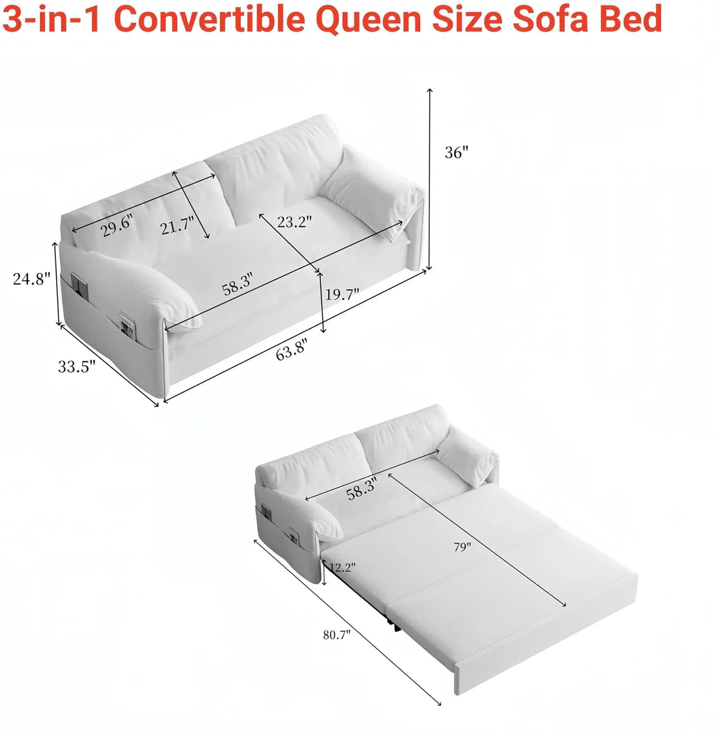 Tabaray 63.8" Futon Sofa Bed Queen Size, Pull Out Bed, 3-in-1 Convertible Sleeper Sofa with Side Pocket, Modern Plush Velvet Futon Couch for Living Room, Small Space, Apartment, Bedroom, Black - Image 17