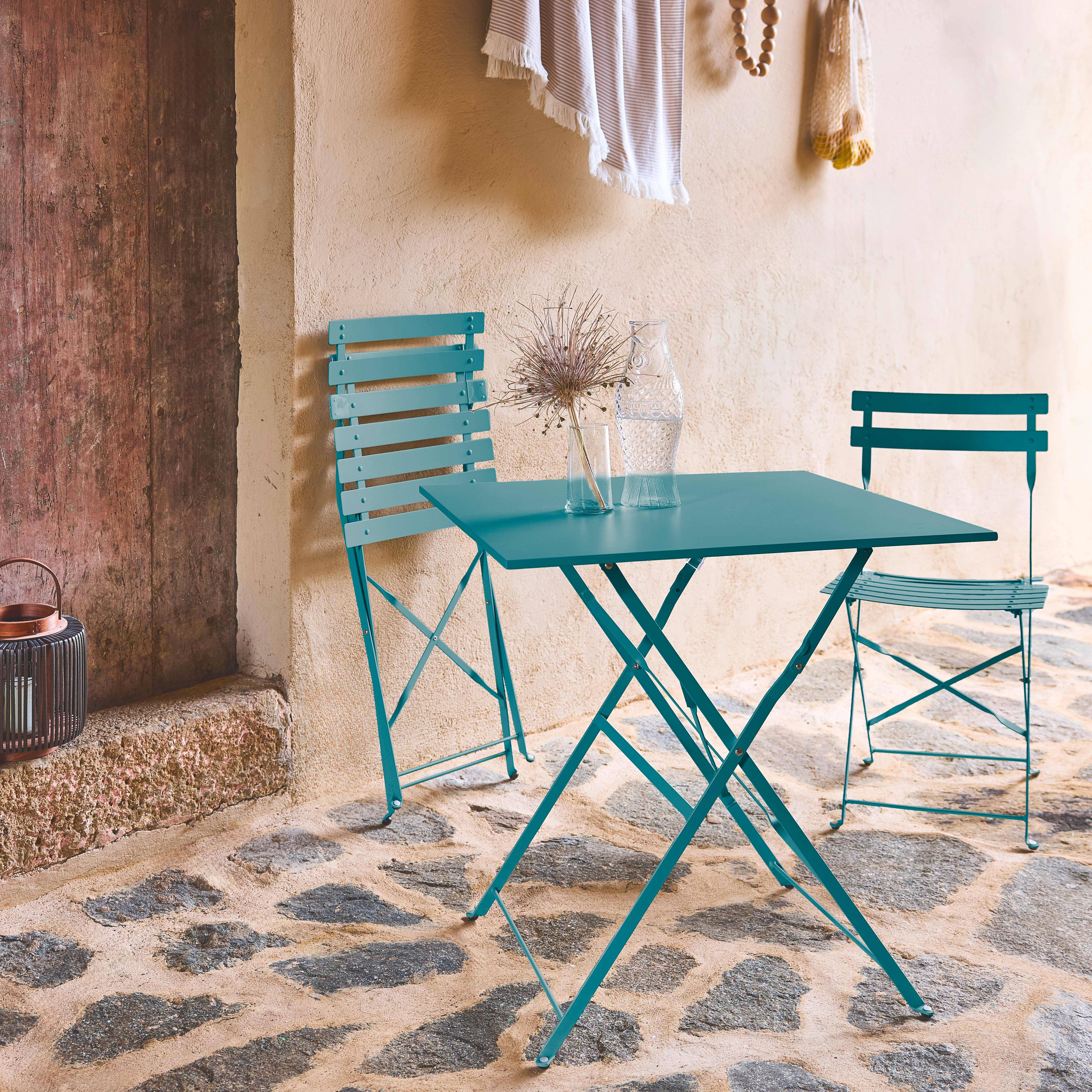 Emilia - Set mesa de jardín bistró plegable de acero con 2 sillas, 70cm