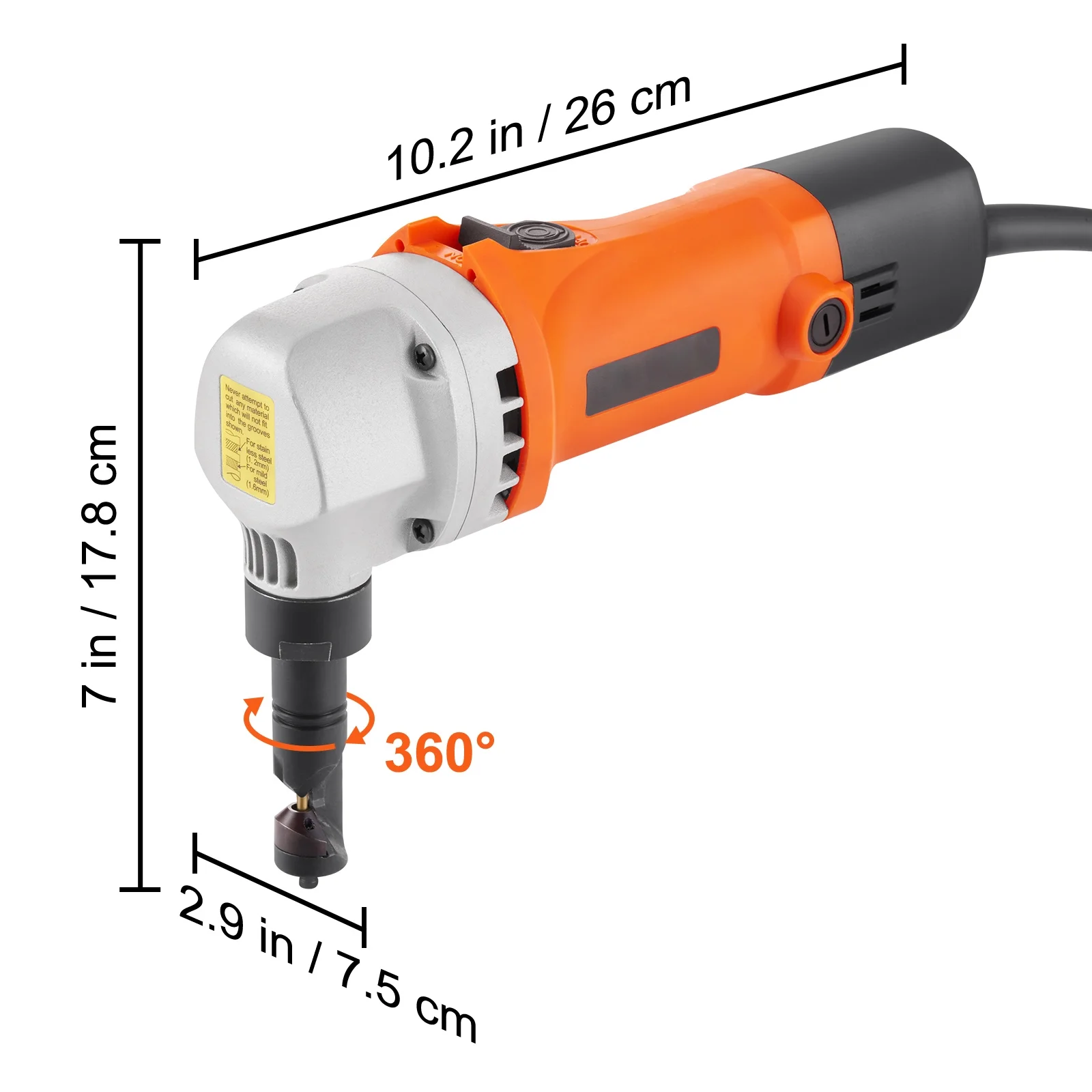 KFFKFF Sheet Metal Nibbler, 550W Powerful 2200 RPM High Speed, 360 Degree Rotation Electric Nibbler Metal Cutter, Straight Curve and Circle Cutting for Stainless Steel, Aluminum, Plastic - Image 5
