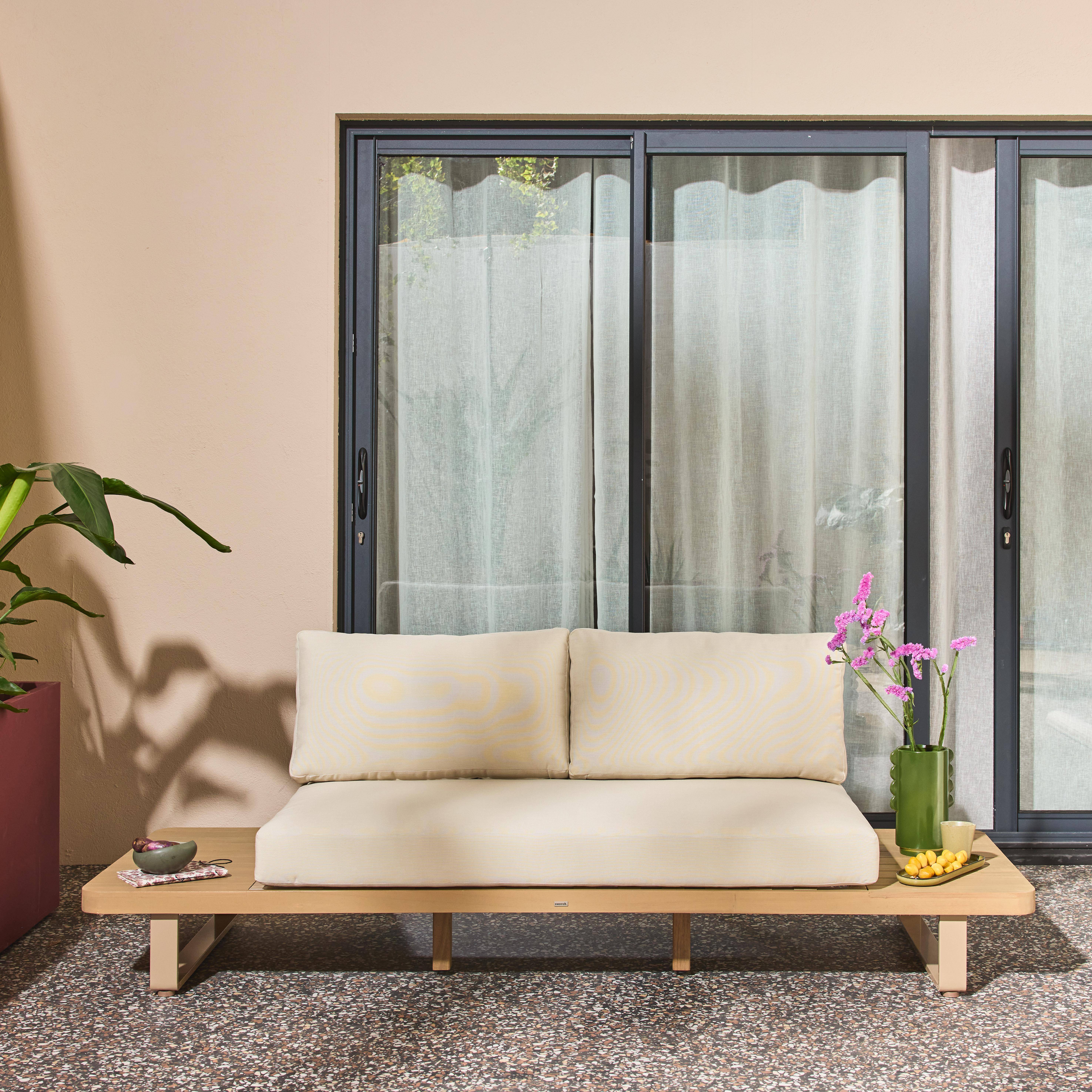 Latika - Banco de jardín de madera de acacia y aluminio para 2 plazas