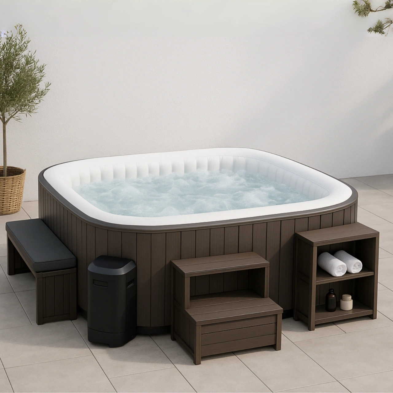 Spa hinchable cuadrado marrón plástico jardín terraza 180x180x70 cm