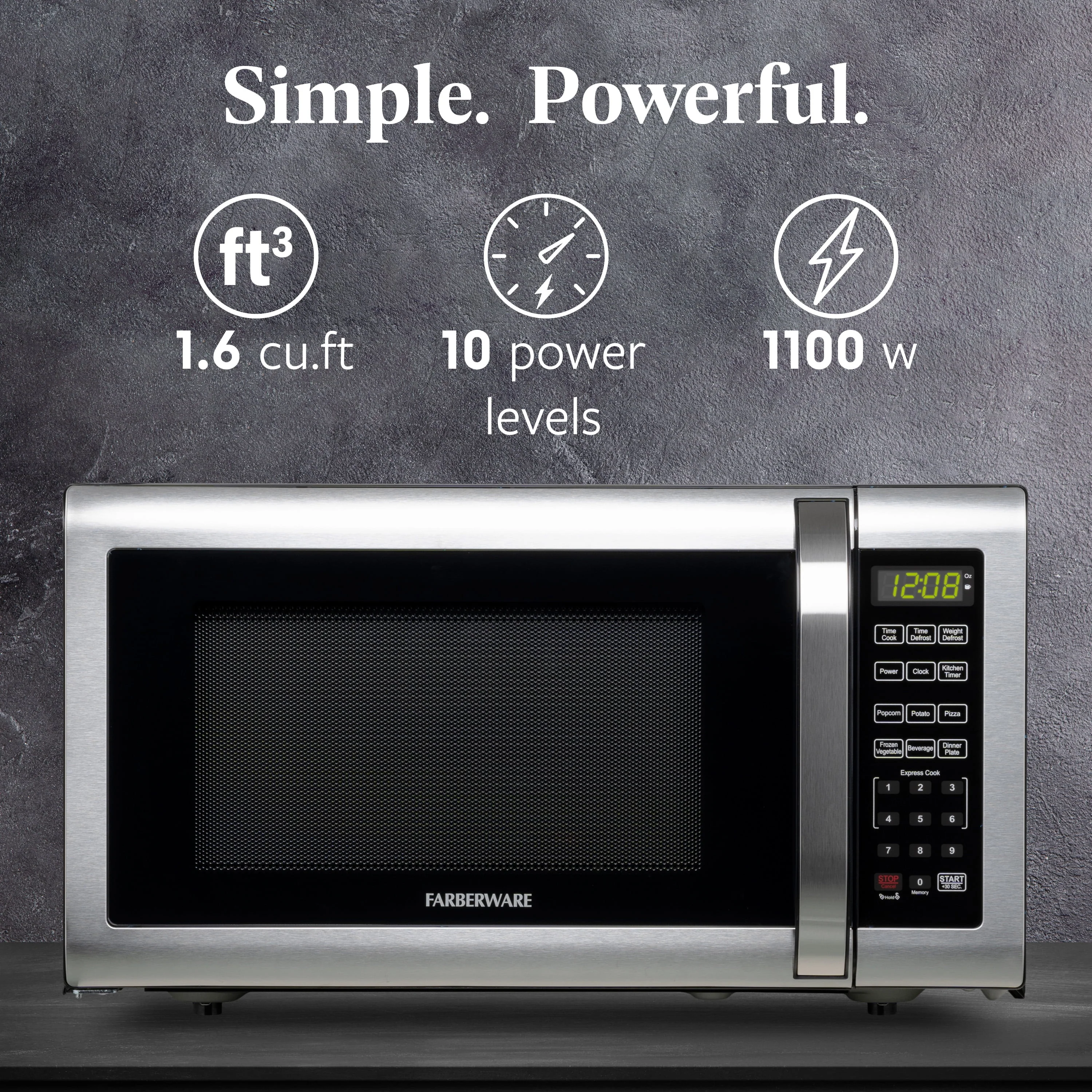 Farberware FMGZ09BKA 0.9 Cu. Ft. Microwave Oven, 900W, Digital Control, LED Display, 6 Cooking Presets, Black