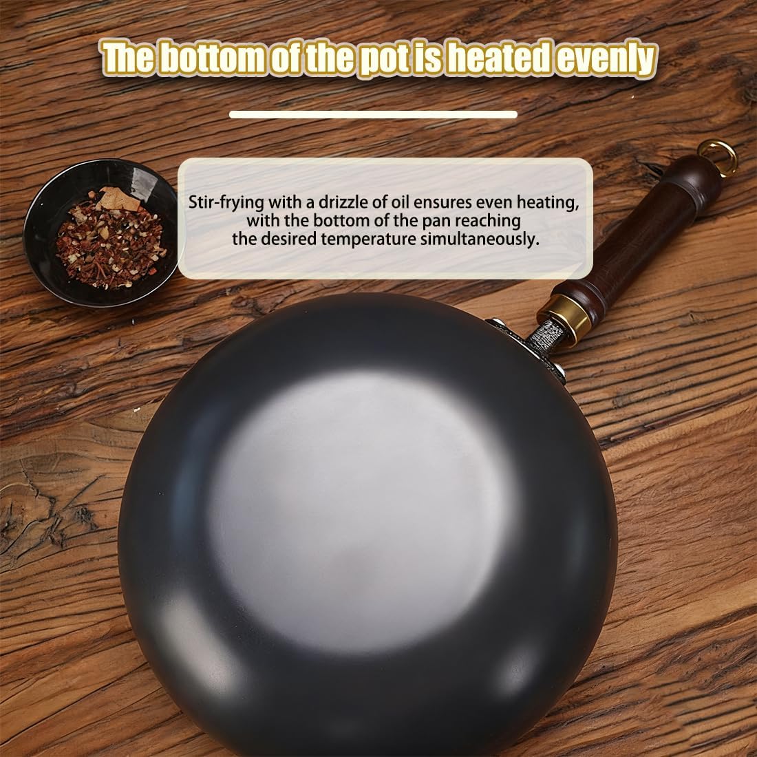 Carbon Steel Wok Pan, Japanese Jinswhdre Cast Iron Pan, Large Capacity Spill Hand-Forged Non-Stick Pans Without Coating for Gas Stove & Cooking (9.4in,With lid)