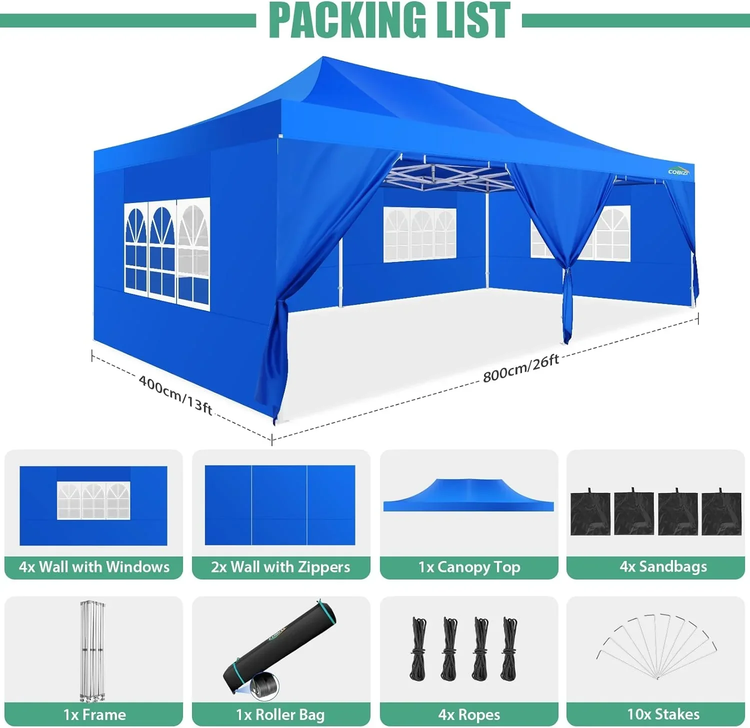COBIZI 10x20 Heavy Duty Pop up Canopy Tent 6 sidewalls Commercial Canopy Wedding Party Tents