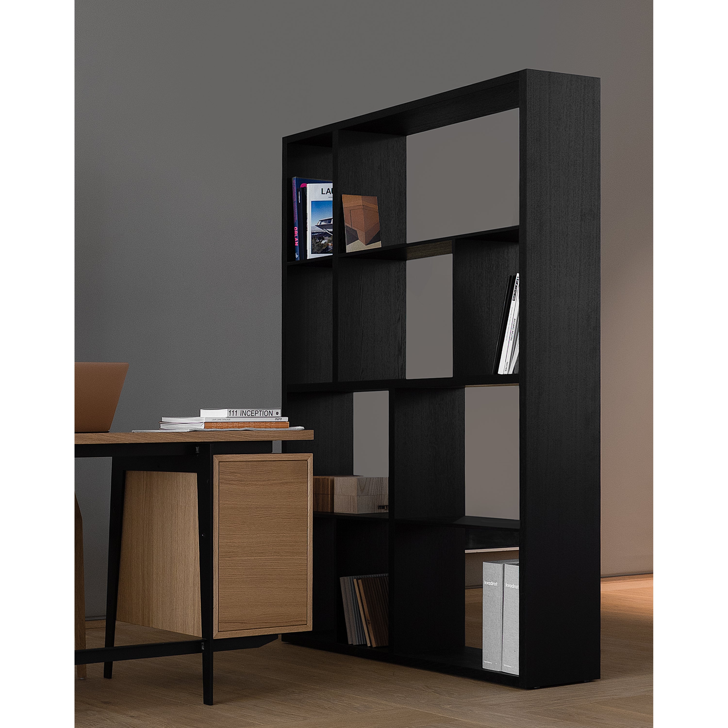 MINT Furniture KAST M, 112 x 30 x 179 cm, Zwart gebeitst eiken