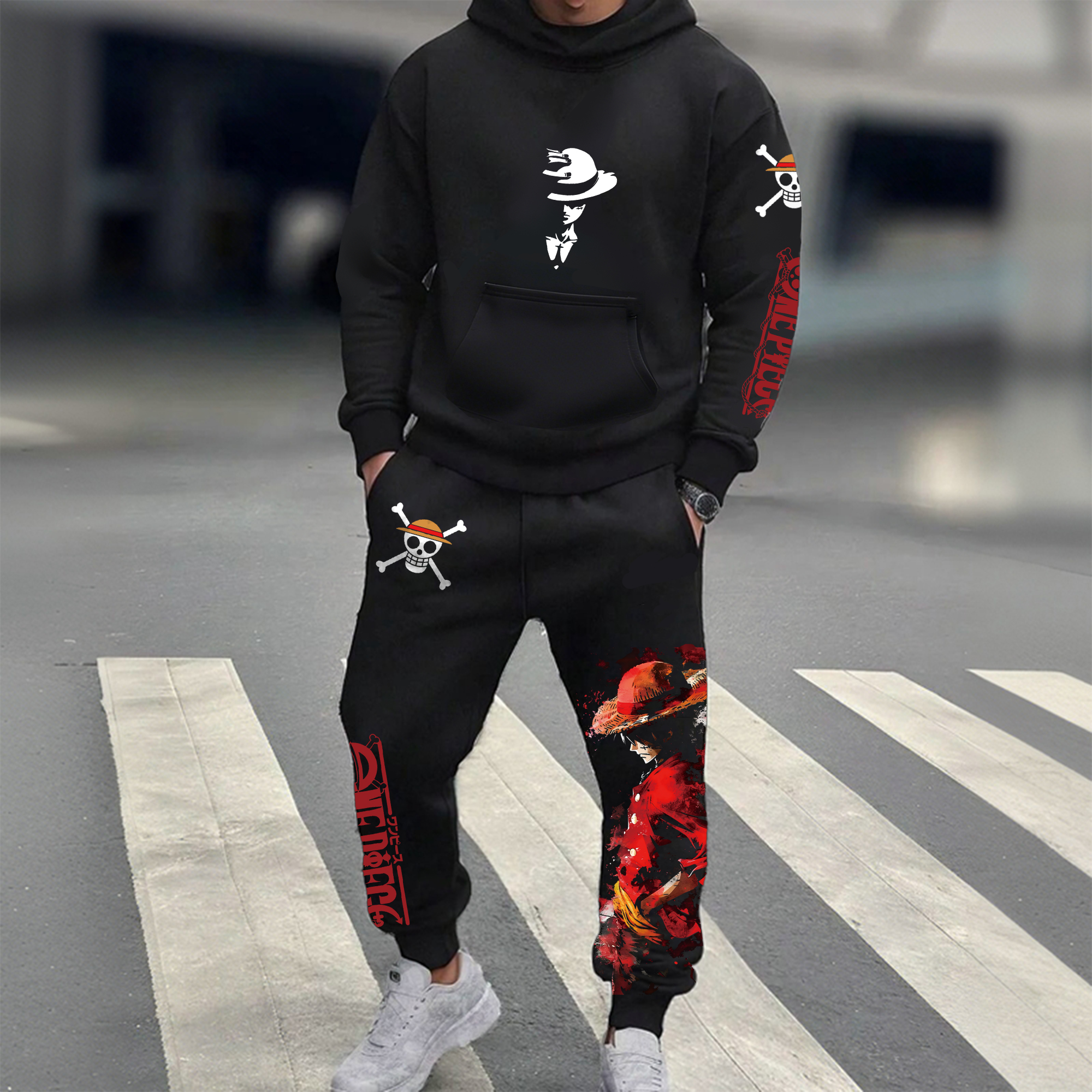 Unisex Anime 3D Print Fleece Hoodie and Pants Set