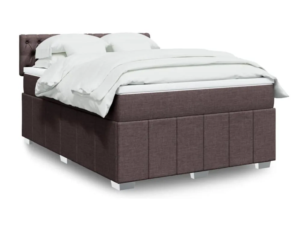 Cama box spring con colchón tela marrón oscuro 160x200 cm ned3521873