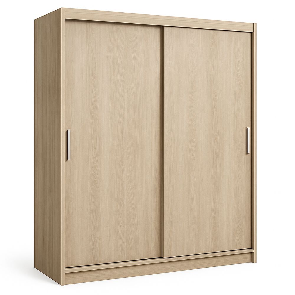 Armario deslizante de madera clara para dormitorio moderno, con acabado minimalista y estructura robusta