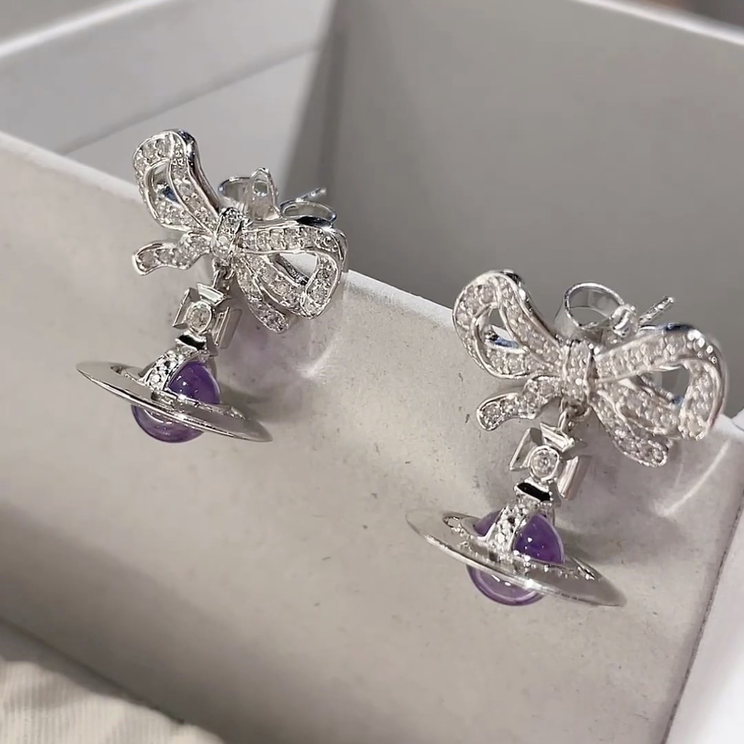 Vivienne Westwood Bowknot Crystal Saturn Earrings - Original Replica Club