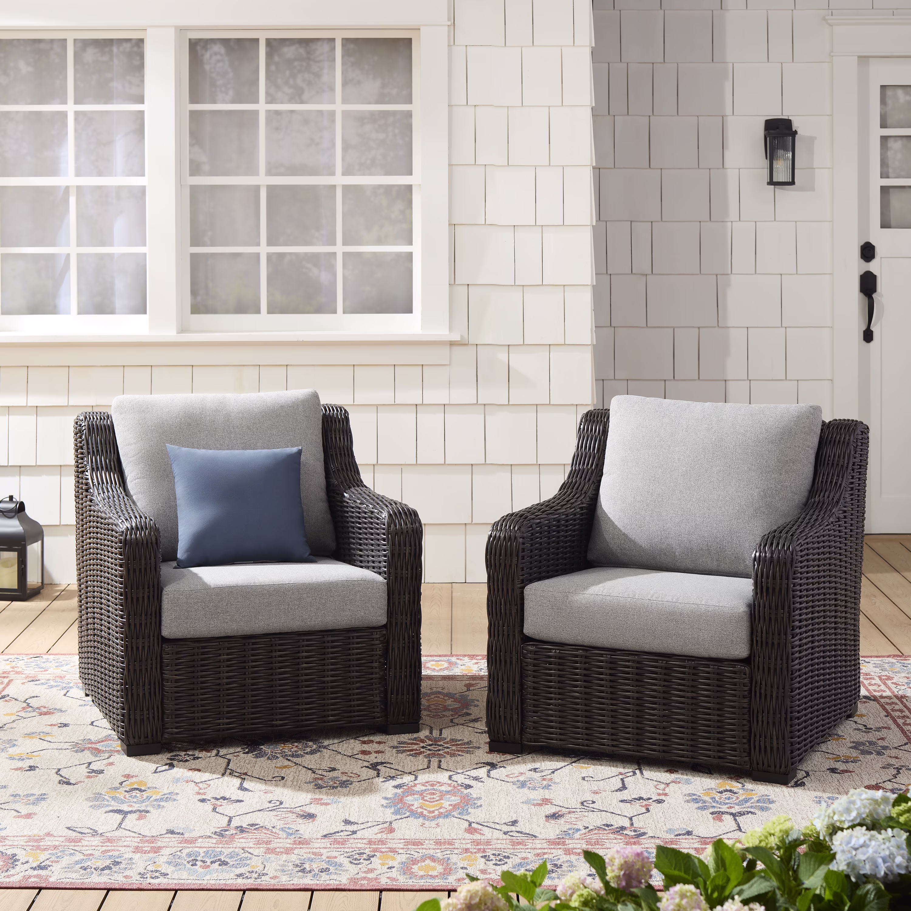 Better Homes & Gardens Bellamy 2-Pack Outdoor Wicker Club Lounge Patio Chairs, Dark Brown