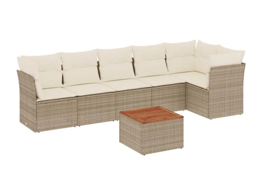 Set sofás de jardín 7 piezas y cojines ratán sintético beige 13809tpoo